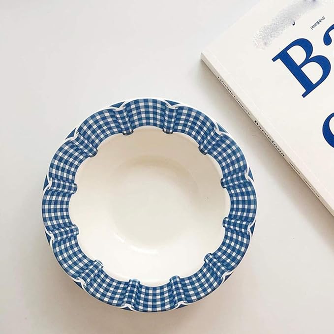 Dining Plate Retro Lace Blue Light Luxury Style Plate Simple Ceramic Breakfast Plate Dessert Plate