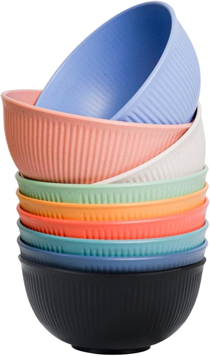 WANBY Lightweight Wheat Straw Cereal Bowls Unbreakable Dinner Bowl Set Dishwasher & Microwave Safe (9 Pack 24Oz)