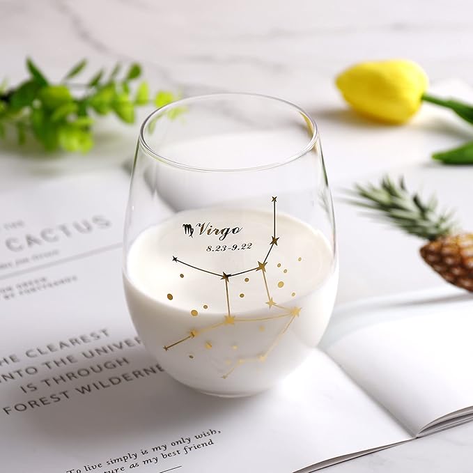 HOHY Virgo Zodiac Wine Glass 20 Oz, Virgo Zodiac Birthday Horoscope Gifts for Women, Birthday Wine Glass Astrology Constellation Christmas Gifts for Women, Constellation Wine Glasses Golden