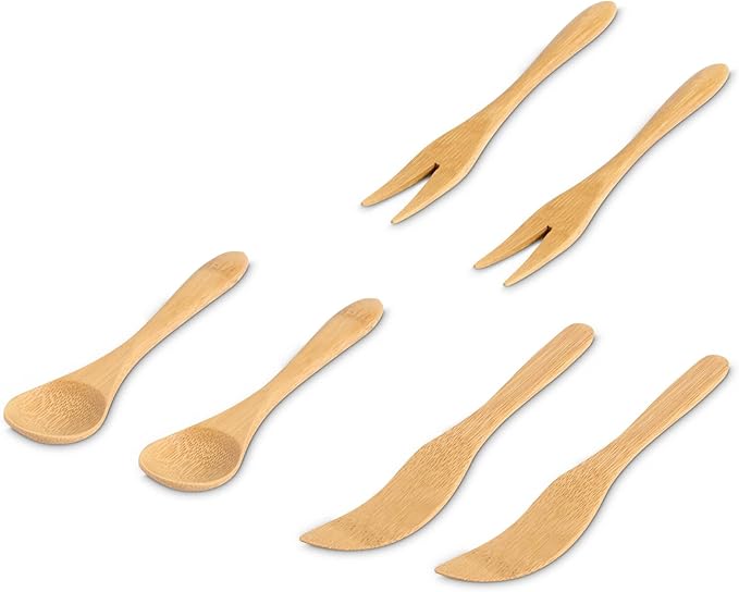 HIC Kitchen Reusable Charcuterie Serving Tools, Burnished Bamboo, 6-Piece Set