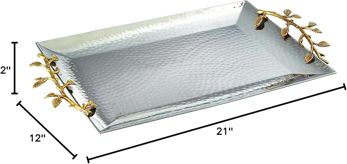 Golden Vine Gilt Leaf Rectangular Tray, Gold, Silver