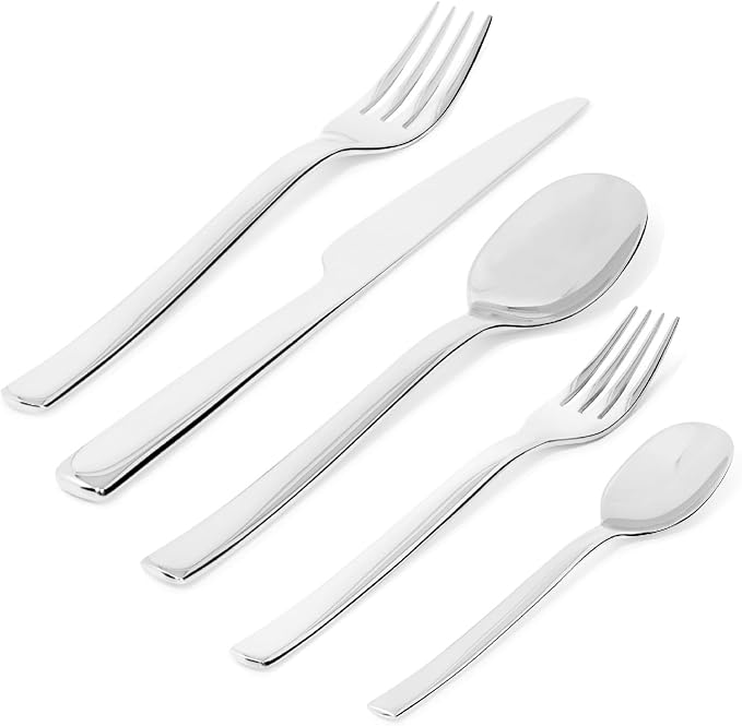 Alessi REB09S5 Ovale - Cutlery set composed of one table spoon, one table fork, one table knife, one dessert fork, one tea spoon in 18/10 stainless steel.