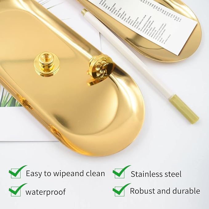 6 PCS Tip Trays Restaurant Service Check Dish Oval Plate Storage Guest Bill Holder Supplies Presenters Ornaments Accessories Decoration Metal Container for Coffee Bar Home (Gold)