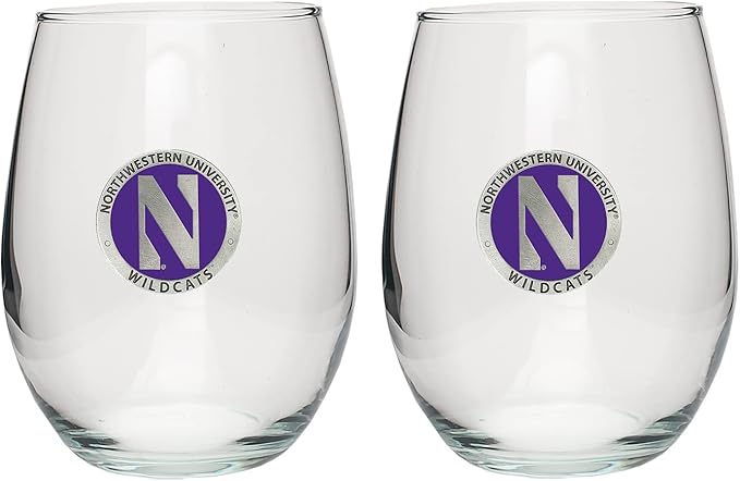 Heritage Pewter Northwestern Wildcats Stemless Glass Goblets – Set of 2 | 15 OZ Goblet Wine Glasses | Expertly Crafted Pewter Glass