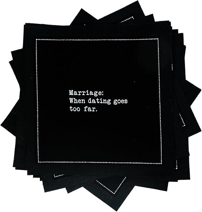 Five Star Funny Marriage Quotes | Black Cotton Cocktail Napkins | 50 Luxury Disposable Beverage Napkins with Witty Bar Quotes | Drink Napkins for Parties, Bars, Weddings & Game Nights