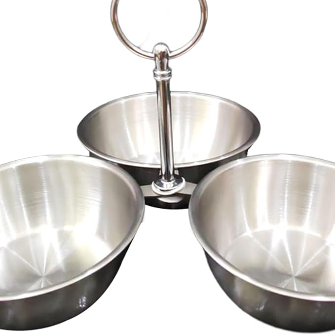 Snack Serving Bowl Divided Serving Tray Chip Dips Serving 3 Section Snack Stand with Bowls for Candy Dessert Fruit Sauce Dips, Silver