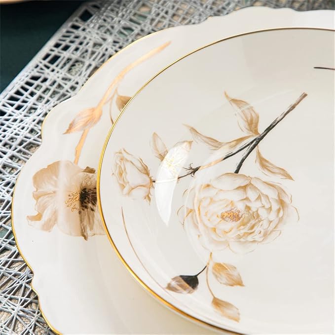 Household Ceramic Bowl and Plate Set, Bone Ceramic Bowl and Plate, 60 Pieces of Tableware
