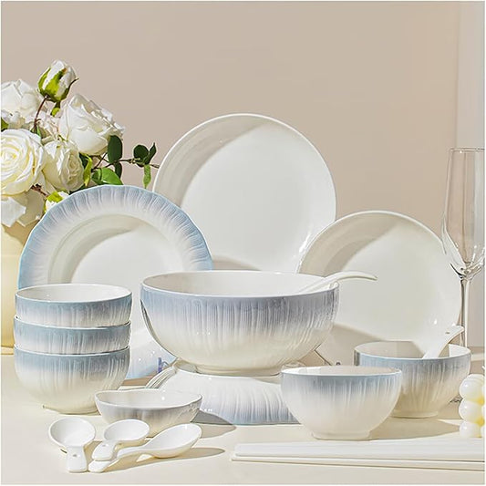 Modern Ceramic Dinnerware Set White Lightweight Chip-Resistant Tableware Service for 6 Great for Family Dining and Parties