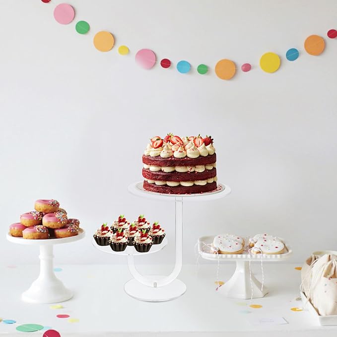 2 Tier Cake Stand Acrylic Cupcake Holder - Premium Dessert Display Stands for Dessert Table - Clear Cupcake and Cake Stand Combo for Weddings, Parties, Events, Decorations - Diameter 6" and 8"
