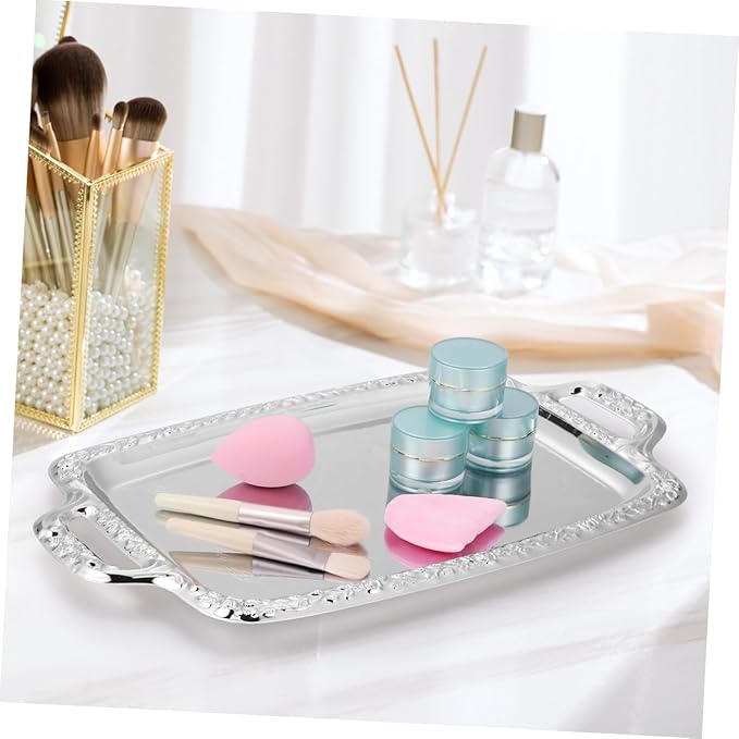 Alipis 1Pc Vintage Metal Serving Tray Kitchen Storage Plate with Handles for Dining Room Living Room and Home Use Rustic Decorative Tray