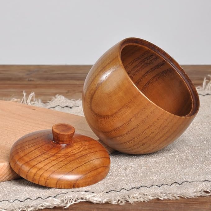Zerodeko Solid Wood Seasoning Jar with Spoon Wooden Spice Jar with Lid Kitchen Condiment Holder for Table Ceramic Food Container for Salt Truffle and Spices