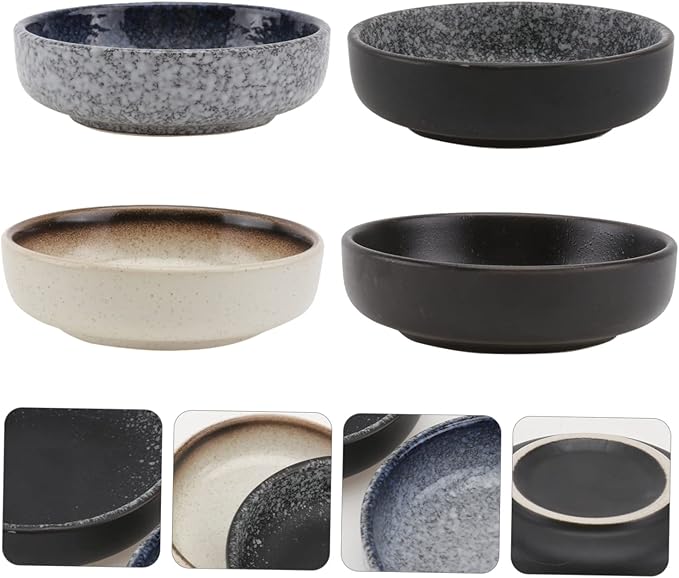 Alipis 4pcs Ceramic Sauce Plates Small Dipping Dishes for Appetizers Ethnic Style Tableware Microwave Dishwasher Safe for Home Use and Entertaining