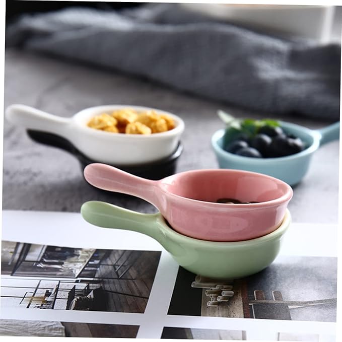 Healifty Ceramic Sauce Dishes with Handle Creative Mini Appetizer Plates for Dipping and Seasoning for Home School and Restaurants Dish
