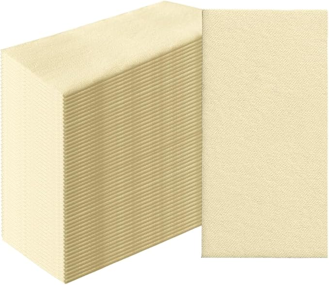 PAW - 50-Pack Disposable Cream Linen-Feel Guest Towels 8" x 4" Folded, European Quality Hand Towels, Elegant Dinner Napkins for Special Occasions - Wedding, Birthday, Holiday, Bridal Shower