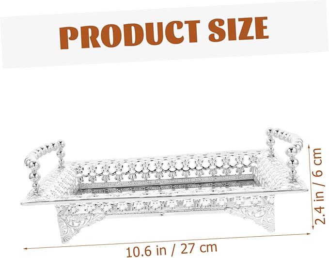 Unomor Nordic Style Metal Fruit Serving Tray with Handle 270# Silver Decorative Snack Plate for Parties and Entertaining Appetizer Storage Holder