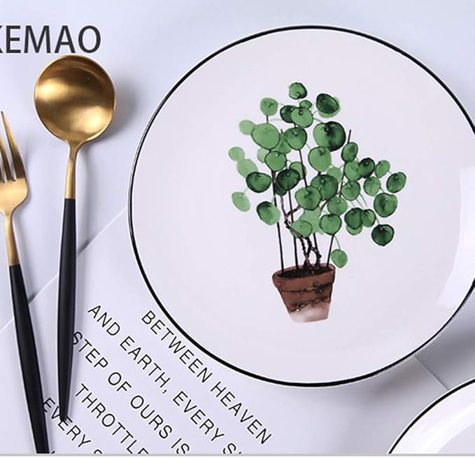 SHINING 8” Green Vegetable Ceramic Plate Creative Fruit Plate Household Steak Plate Plate Set of Ceramic Tableware (Plate A)
