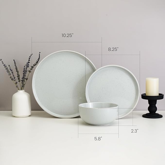 Kitchen Plates and Bowls Set Dinner Set for 4 Handpainted Dinner ware Sets, Microwave Safe Plates and Bowls Sets Stone Plate Scratch Resistant (Moonstone)
