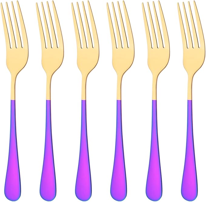Dinner Forks Set of 6 - Uniturcky Stainless Steel Silverware Forks 8.3 Inches Table Forks Use for Home Kitchen Restaurant - Shiny Gold and Rainbow Metal Salad Forks - Dishwasher Safe