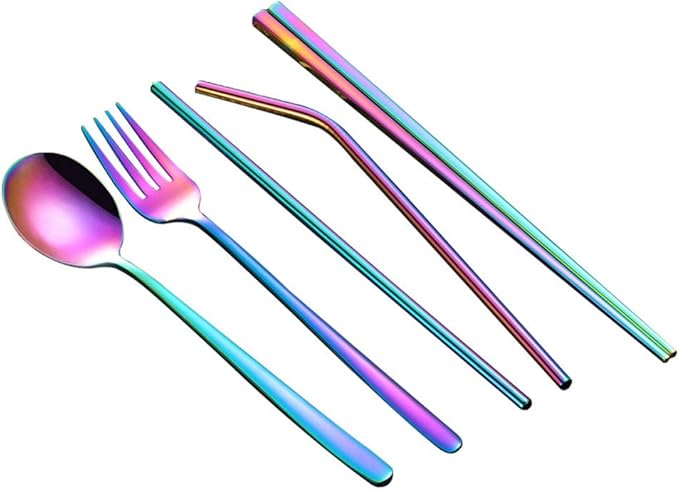 3pcs/6pcs Set Cutlery Dinnerware 304 Stainless Steel Flatware Set Tableware Dinner Spoon Fork Chopsticks Sucker Flatware Serving Sets (Gold - 6pcs)