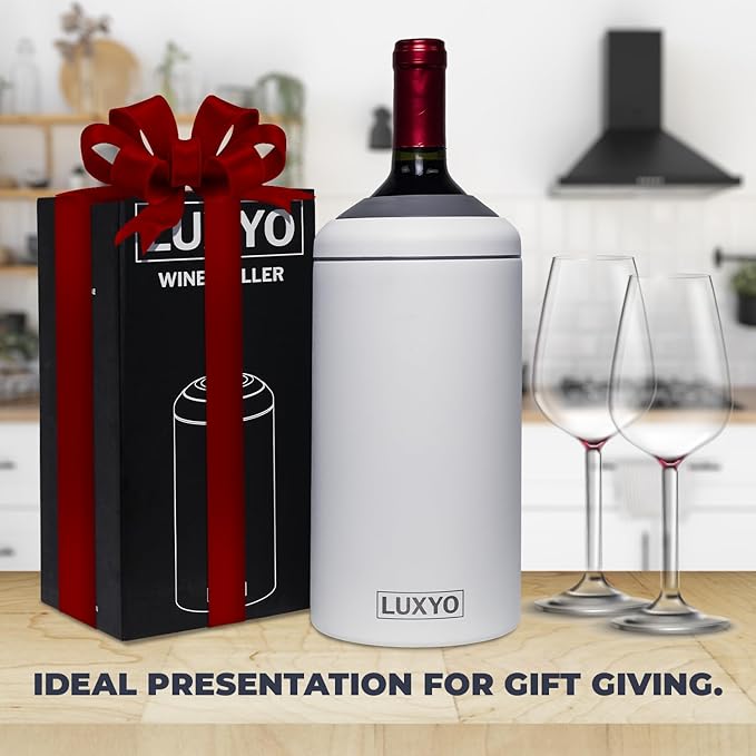 LUXYO Wine Bottle Chiller – Portable Insulated Champagne Cooler for 750ml Bottles, Stainless Steel Double Wall Bucket for Hosting, Gifts & Outdoor Use