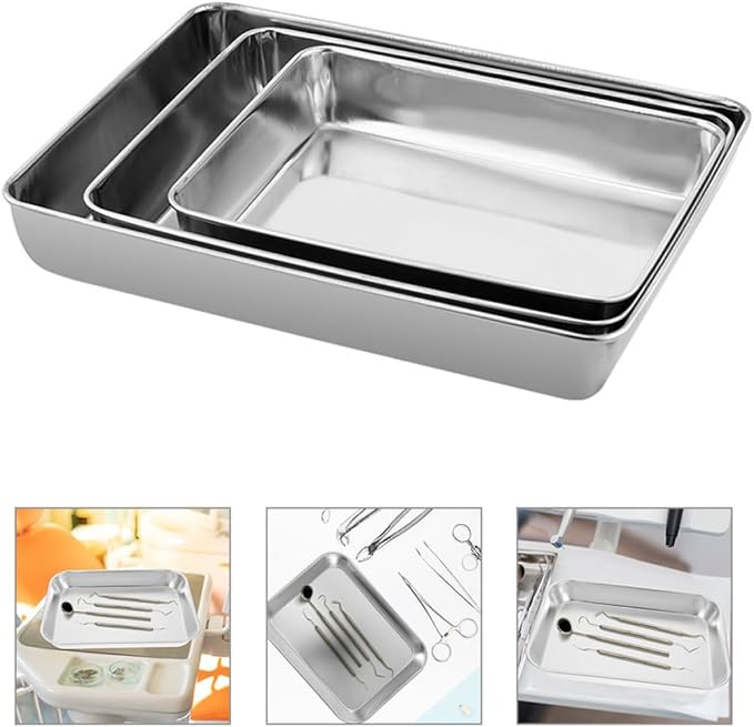 TOYANDONA 3pcs 304 Stainless Steel Serving Trays Set, Multipurpose Food and Dessert Plates with Deep Edges, Oven-Safe Baking and BBQ Grill Pans for Kitchen and Party Use