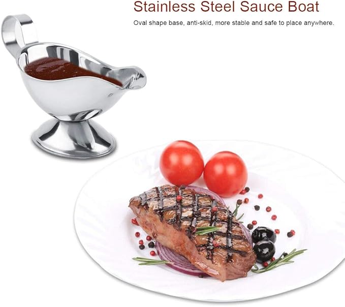 Gravy Boat, Mini Sauce Jug Stainless Steel Gravy Boat with Handle Sauce Cup with Dripless Lip Spout for Gravy Sauces Salad Dressings Cream(10oz)