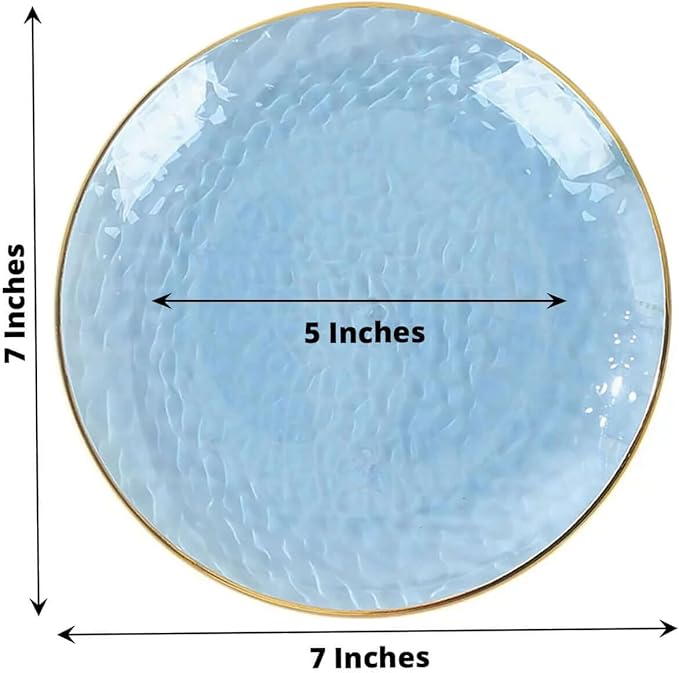 Efavormart 10 Pack | Transparent Dusty Blue Hammered 7" Round Plastic Dessert Appetizer Plates With Gold Rim, Disposable Salad Party Plate