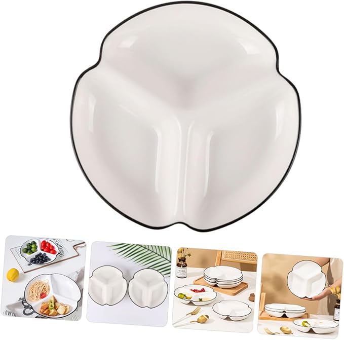 VALICLUD Ceramic Divided Serving Dish Three Compartment Plate for Portion Control Food Grade Dinnerware for Snacks Appetizers Fruits for Home and Party Use