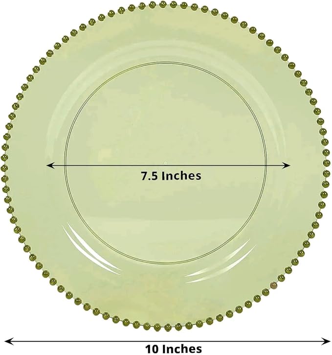 10" Dinner Plates - Set of 30 - Plastic Transparent Dusty Sage Green Round Disposable Plate Beaded Rim, Ideal for Decoration Party Wedding Bulk Events