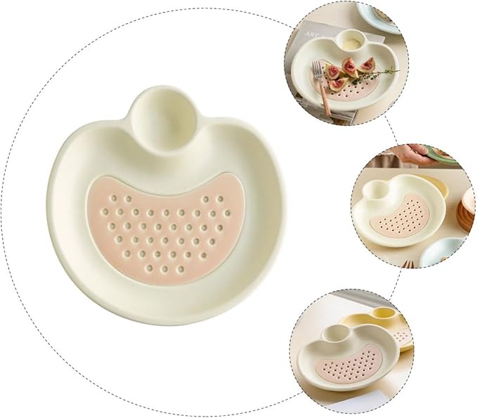 Luxshiny Ceramic Dipping Plate Dumpling Serving Tray Sauce Compartment Oval Shape Kitchen Plate