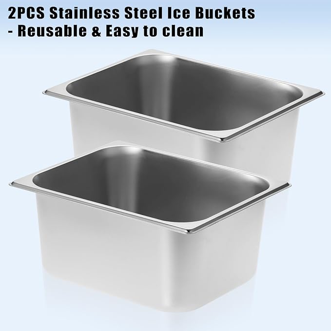 OwnMy 2PCS Ice Buckets for Freezer, Stainless Steel Ice Bucket for Parties, Metal Ice Cubes Bin Storage Container for Freezer, Large Wine Beer Drink Cooling Buckets for Beverage Cocktails Champagne