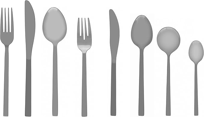 Fortessa Arezzo 18/10 Stainless Steel Flatware, Dessert Spoon, 8", Set of 12, Brushed Stainless Steel