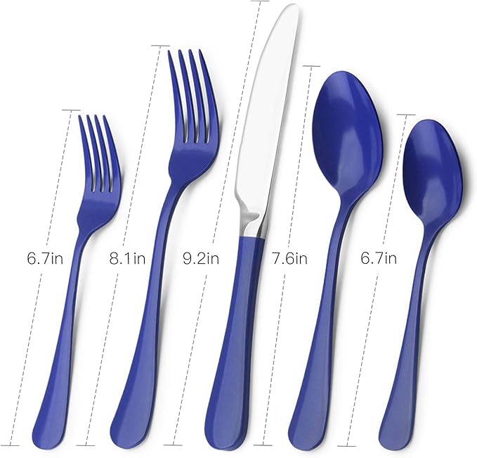 Blue Silverware Set, Bysta 20-Piece Stainless Steel Flatware Set, Kitchen Utensil Set Service for 4, Tableware Cutlery Set for Home and Restaurant, Knives mirror polish, Dishwasher Safe