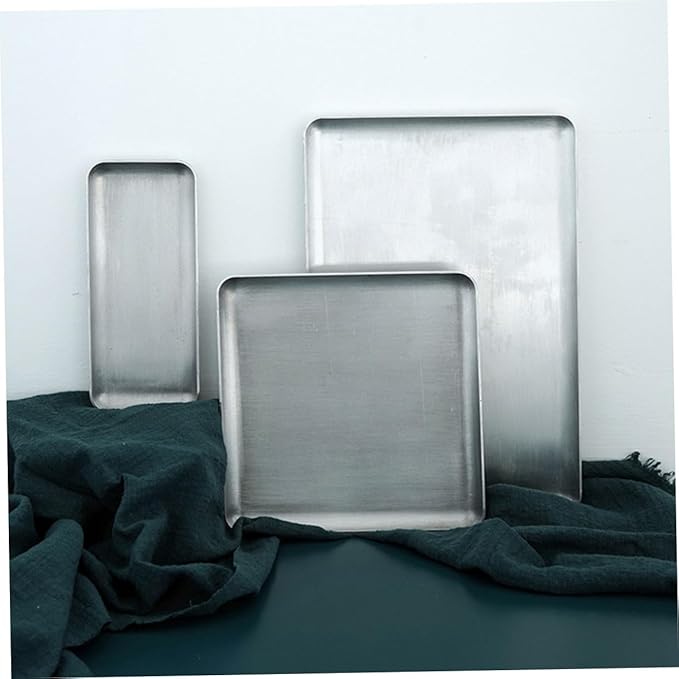 BESTYASH Aluminum Serving Tray Silver Rustic Storage Plate Practical Utility Snack Platter for Home Vintage Industrial Style Small Organizer