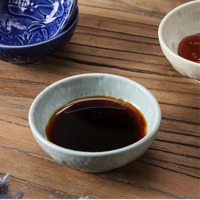 Appetizer Plates Ceramic Plate Retro Barbecue Dipping Dish Sushi Soy Sauce Dishes Home Desktop Snack Plate for Condiment(Blue)