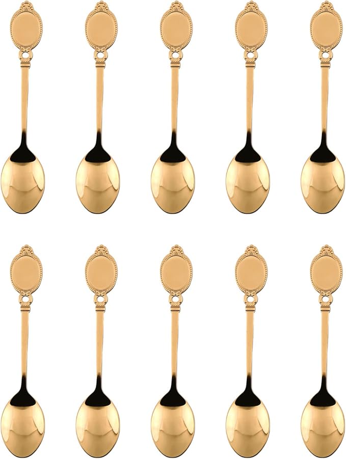 Dessert Spoon Set, 10Pcs Stainless Steel Creative Tableware Coffee Spoon Gold Plated Mini Teaspoons Set Sugar Stirring Ice Cream Soup Mixing Antipasto Cappuccino Cake Spoons