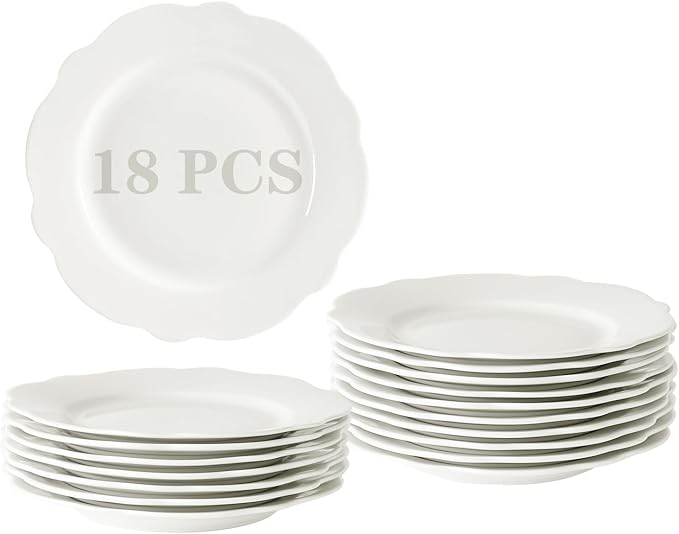 6 Inch Ceramic Dessert Plates Set of 18, White Appetizer Plate, Small Dinner Serving Plates for Cake, Snacks, Side Dishes, Microwave Oven and Dishwasher Safe