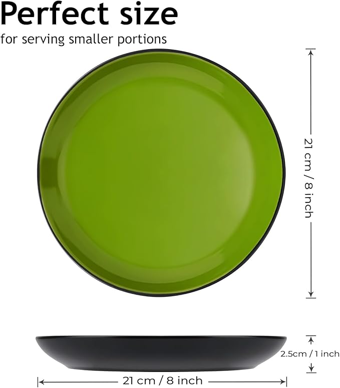 MIAMIO – 6 x Plate/Dinner Plate Set Stoneware Ceramic Tableware Set - Le Papillon Collection (Green, 8 Inch)