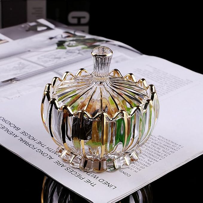 MAGCOLOR Hand Painted Gold Glass Candy Dish with Lid Crystal Candy Bowl, Nut Plate, Decorative Cover Bowl, Chocolate Dish, Crystal Decor Living Room & Dining Room Decor.