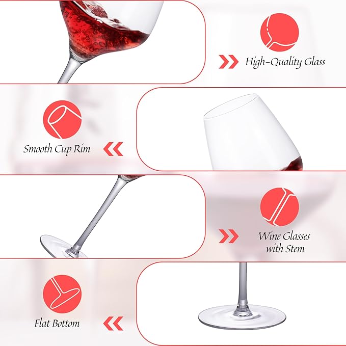 KAMMAK Wine Glasses Crystal Red and White Wine Glasses Set of 2, 21oz Hand Blown Large Glassware with Long Stem, Premium Glassware for Wine tasting, Birthday Gift, Party, Anniversary