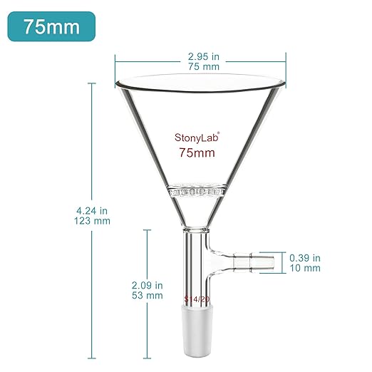 stonylab Borosilicate Glass Triangular Filtration Funnel, Vacuum Filtration, Efficient Filtering, 14/20 Joint, 75mm Diameter, Ideal for Laboratory Filtration Processes