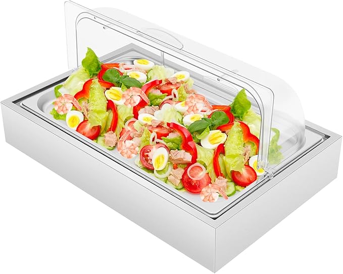 Ice Food Serving Display Tray, 6L/1.59Gal Stainless Steel Buffet Cold Serving Plate Ice Food Serving Display Tray with Ice Box for Hotel and Party (Silver, 6L)