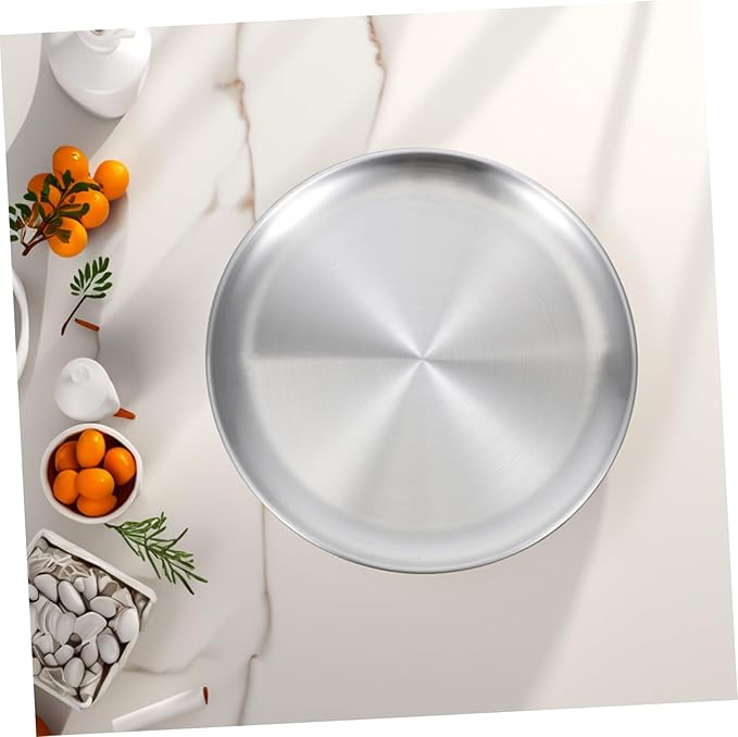 PRETYZOOM Stainless Steel Large Round Serving Tray Outdoor Food Serving for Grill Fruit Cake Plate Kitchen Supplies