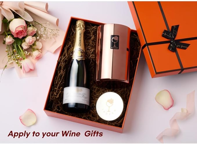 Wine Chiller Bucket with Stainless Ice Stone - Wine Gifts Set of 750ml wine ice bucket cool up to 5 hours - Insulated double walled champange bucket for single bottle(Rose Gold)