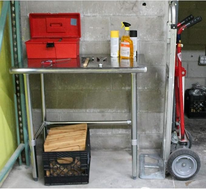 AmGood Stainless Steel Work Table Open Base | NSF Kitchen Island Food Prep | Laundry Garage Utility Bench (84" Long X 24" Deep)