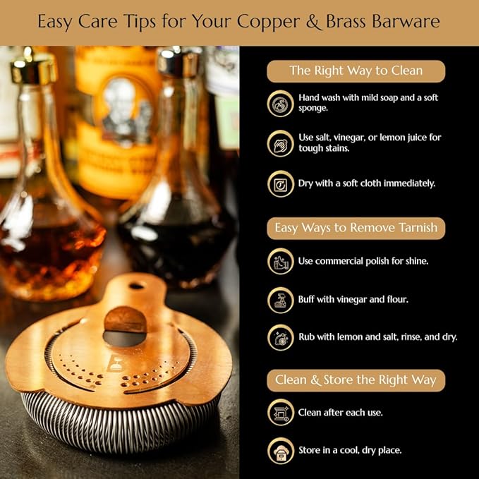 5 Piece Cocktail Kit by Bull In China - Premium Bartender Gift Set Includes Weighted 2 Piece Boston Shaker, Hammered Bell Jigger, Hawthorne Strainer & Fine Mesh Strainer (Copper)
