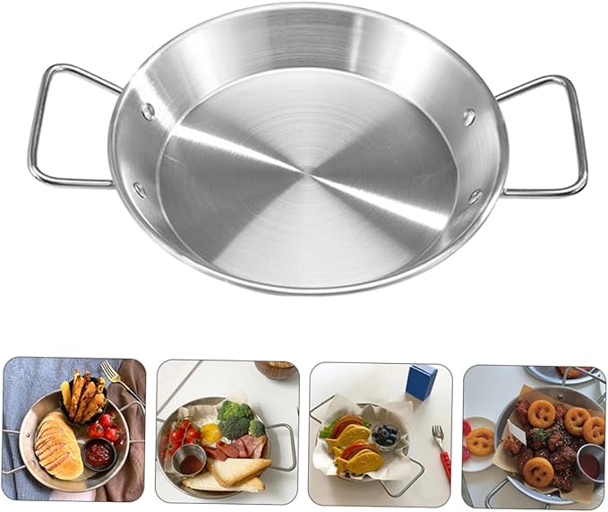 IMIKEYA Double Handles Stainless Steel Dinner Plate Non-breakable Serving Tray for Food Restaurant Hotel Party