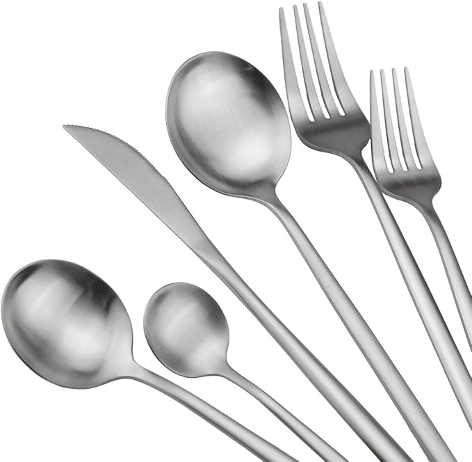Matte Silver Silverware Set, Uniturcky Satin Finish 20-Piece 18/10 Stainless Steel Flatware Set Knife Fork Spoon, Tableware Cutlery Sets Service For 4,Utensils For Kitchens Camping And Party