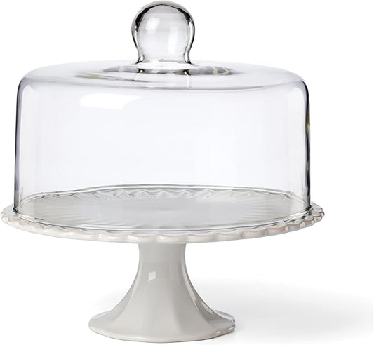 Lenox 896913 French Perle White Cake Plate with Dome, 11" H x 10.25" D