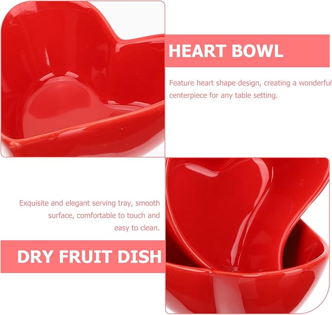Alipis Heart Dipping Sauce Bowls 6Pcs Red Love Heart Shaped Ceramic Side Dish Bowl Appetizer Plates for Wedding Mothers Day Party